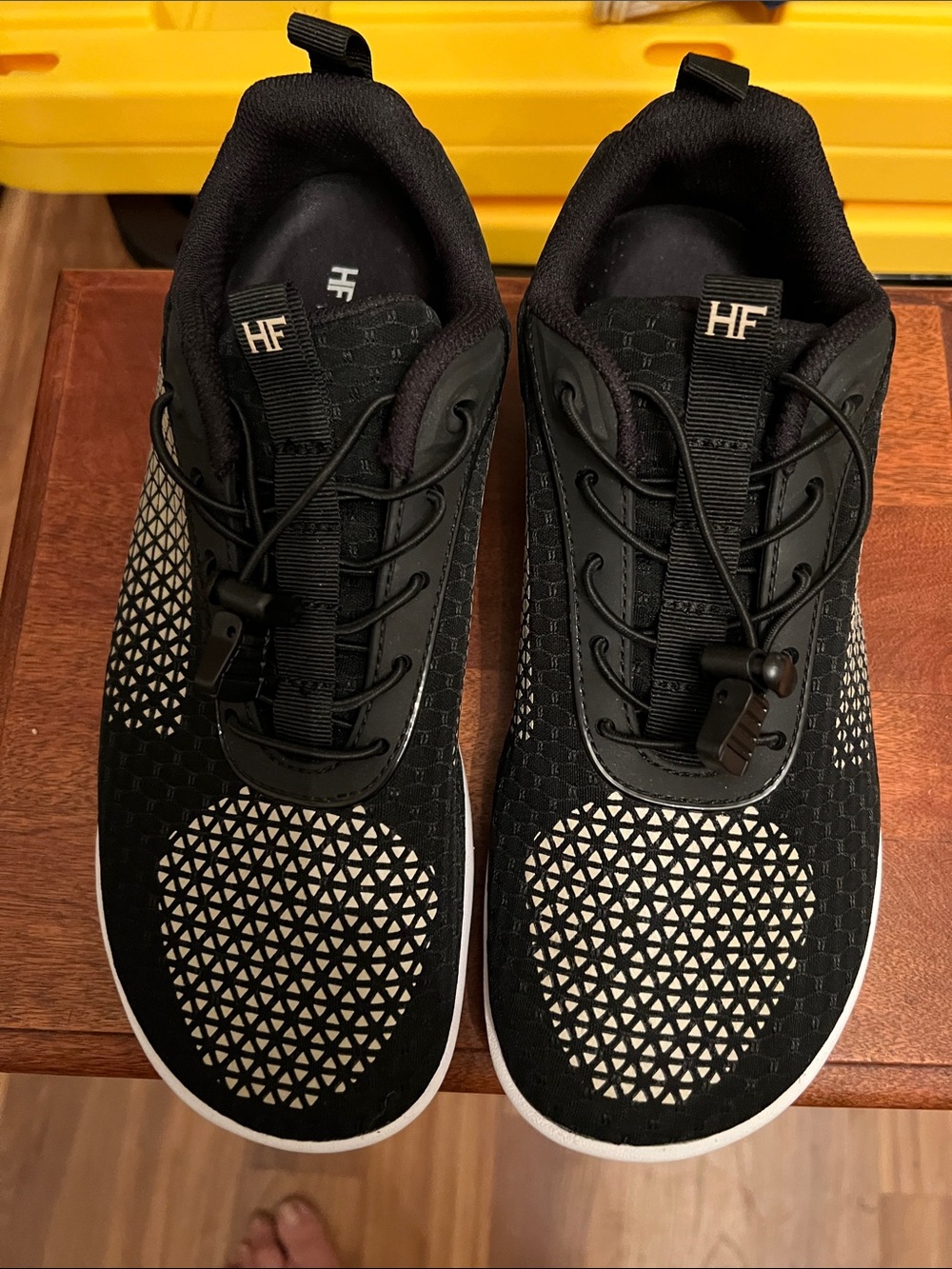 HF Women's Black Athletic Sneakers with White Geometric Detail